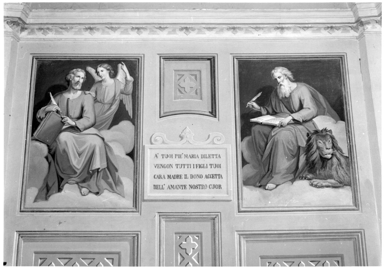 San Matteo e San Marco (dipinto, elemento d'insieme) di Ivaldi Pietro Maria detto Muto, Ferrario Giuseppe, Ivaldi Tommaso (terzo quarto sec. XIX)