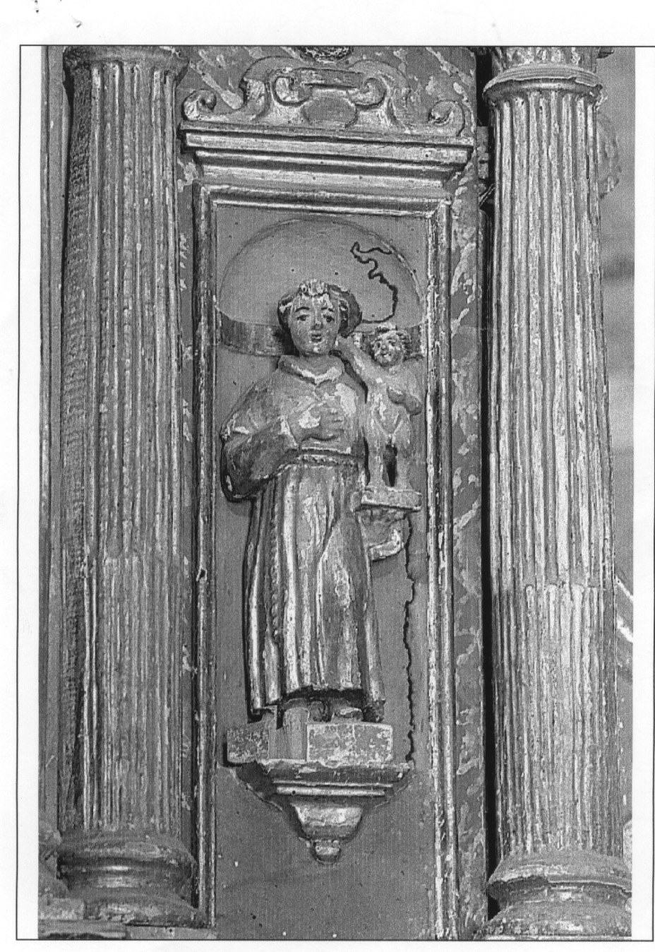 Sant'Antonio da Padova con il bambino (statuetta, elemento d'insieme) - bottega della Valsesia (seconda metà sec. XVII)