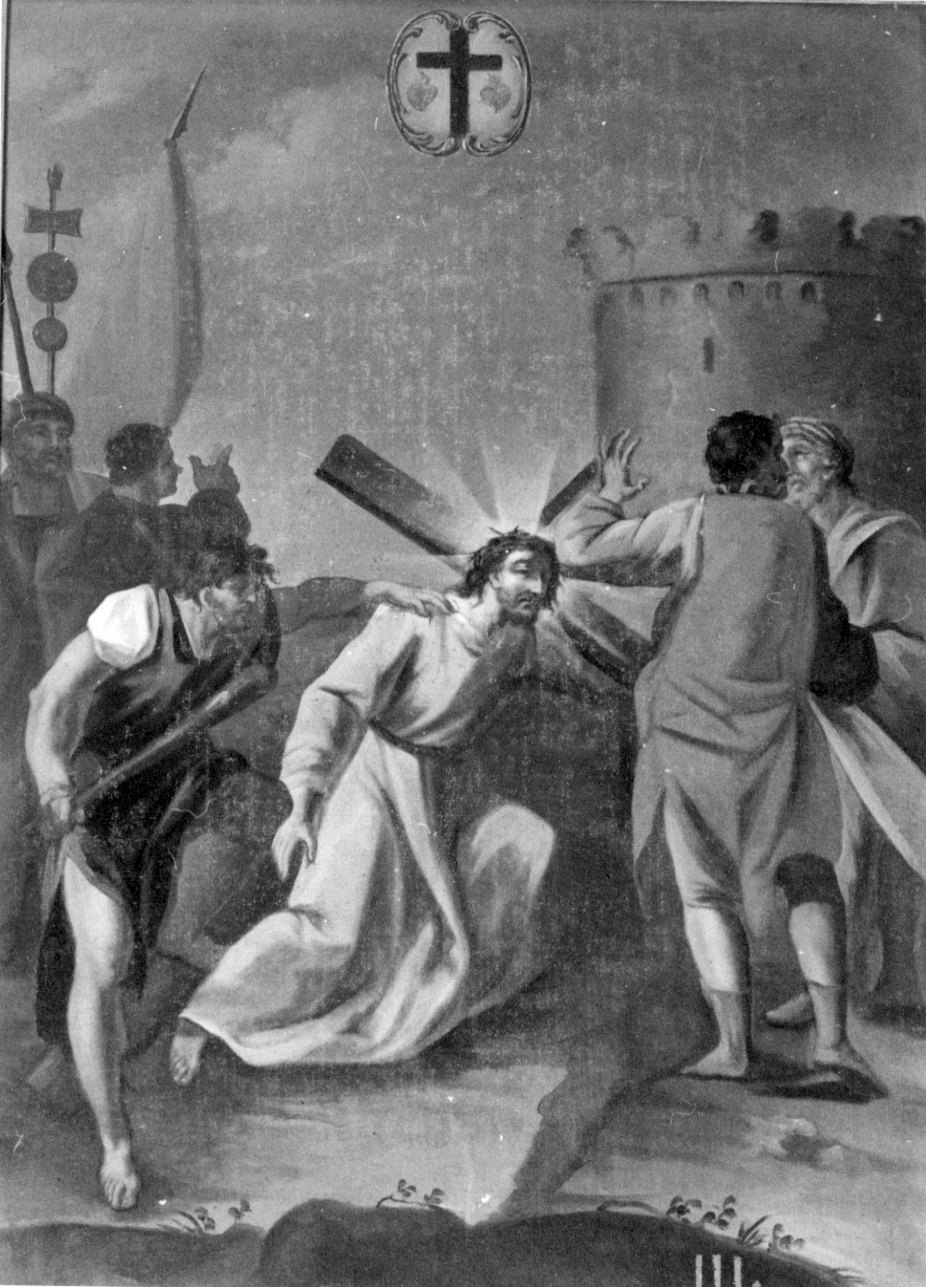 stazione III: Gesù cade sotto la croce la prima volta (dipinto) - ambito piemontese (ultimo quarto sec. XIX)