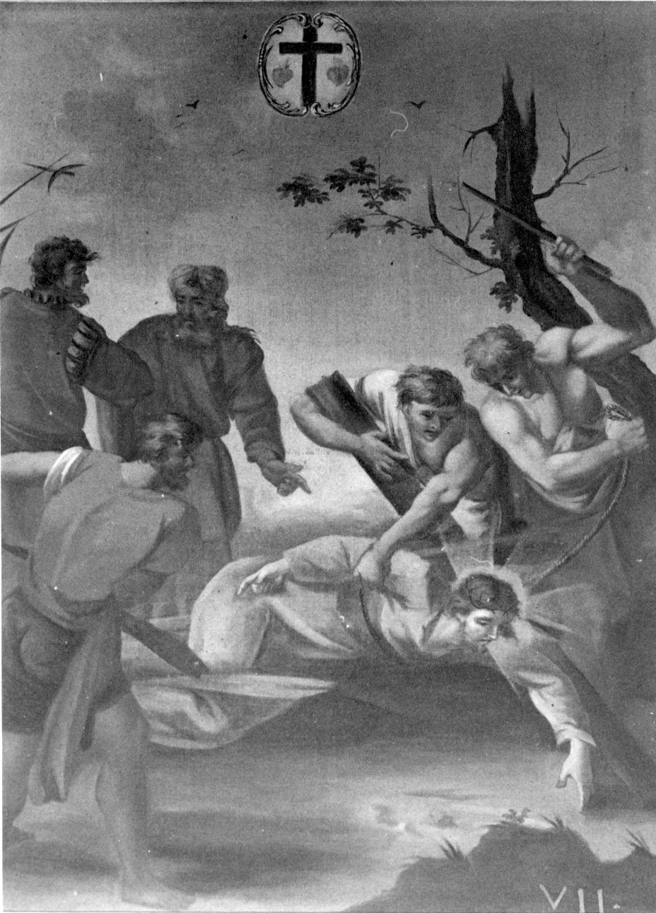 stazione VII: Gesù cade sotto la croce la seconda volta (dipinto) - ambito piemontese (ultimo quarto sec. XIX)