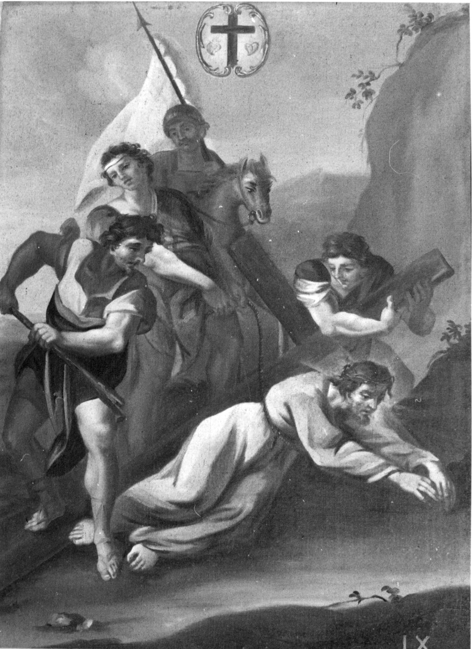 stazione IX: Gesù cade sotto la croce la terza volta (dipinto) - ambito piemontese (ultimo quarto sec. XIX)