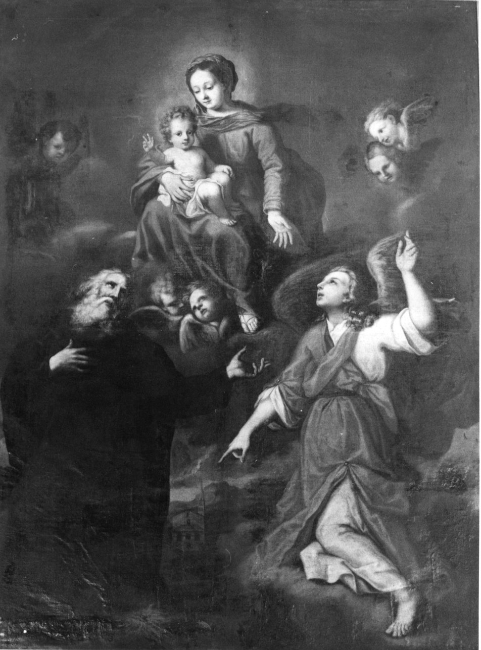 Madonna con Bambino, Sant'Antonio Abate e angelo (dipinto, opera isolata) - ambito francese (fine sec. XVII)