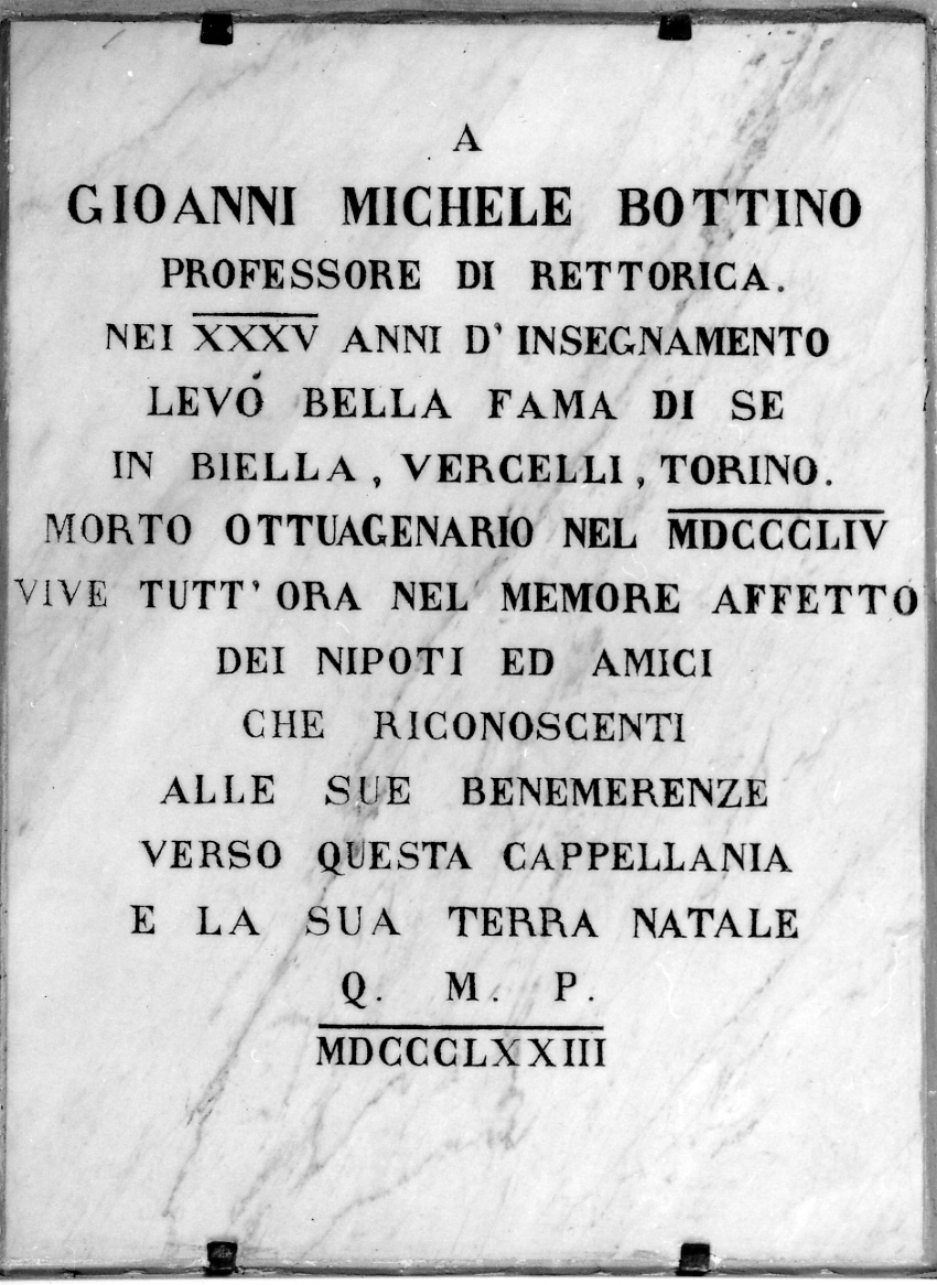 lapide commemorativa, opera isolata - bottega piemontese (sec. XIX)