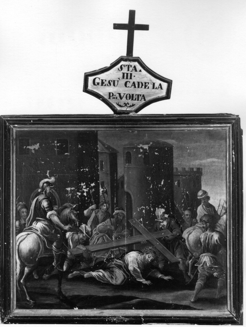 stazione III: Gesù cade sotto la croce la prima volta (dipinto) di Botta Paolo Amedeo (sec. XVIII)