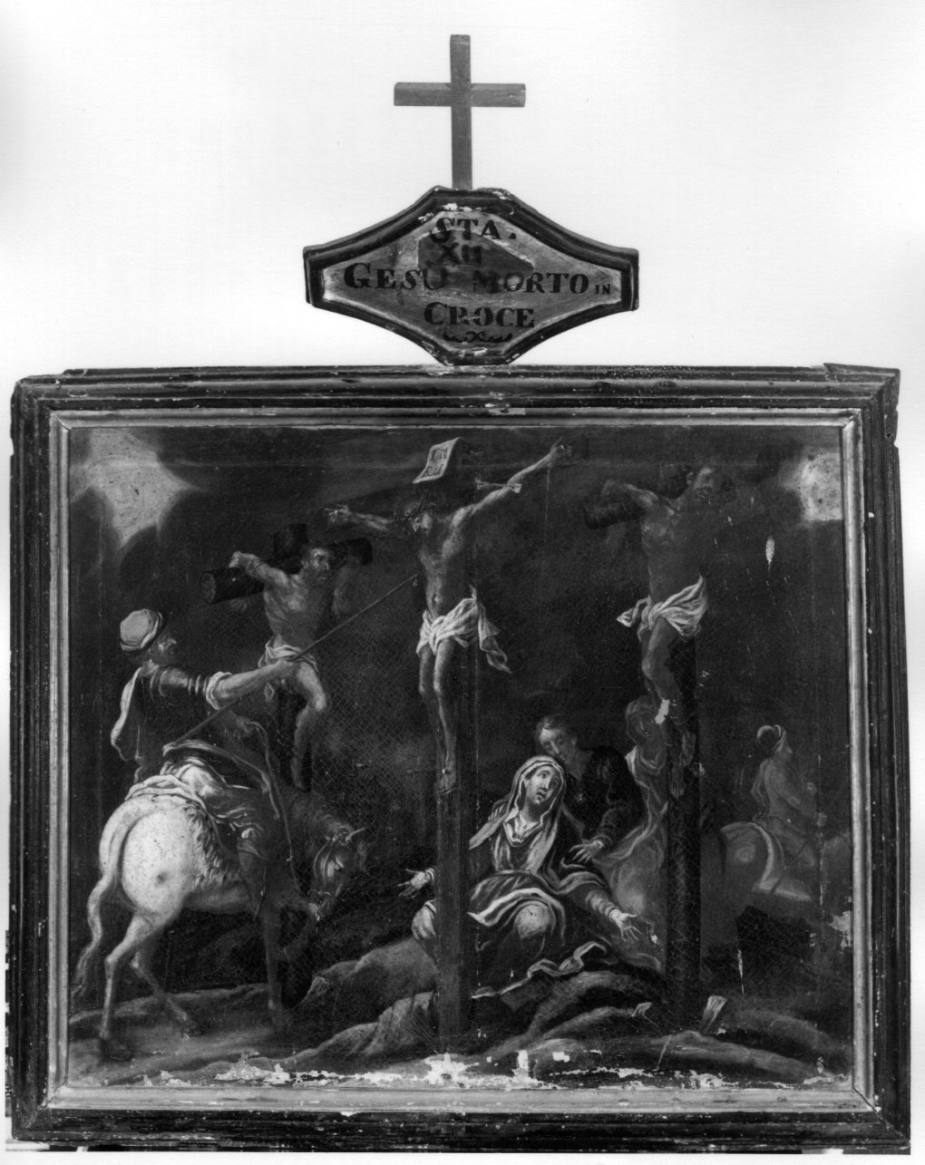 stazione XII: Gesù innalzato e morto in croce (dipinto) di Botta Paolo Amedeo (sec. XVIII)