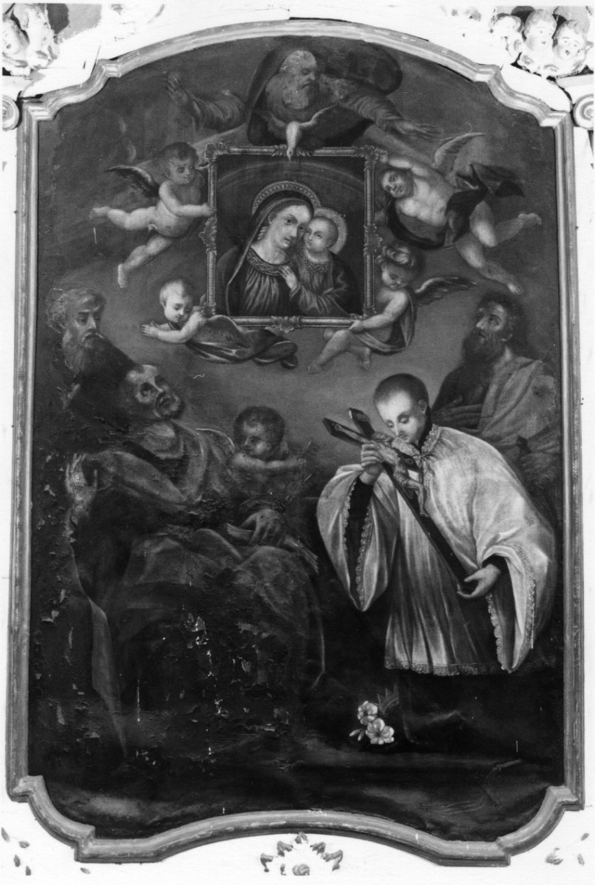 Madonna del Buon Consiglio con San Luigi Gonzaga, San Pietro, San Paolo e Santo (dipinto, opera isolata) - ambito piemontese (fine sec. XVIII, sec. XIX)