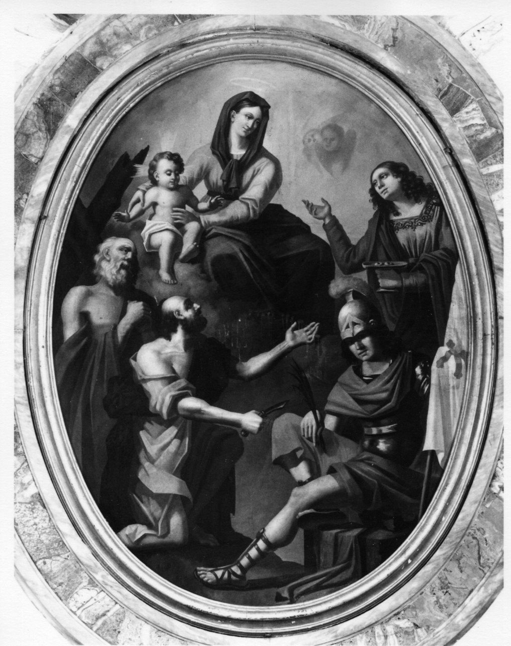 Madonna con Bambino, Santa Lucia, San Dalmazzo, San Bartolomeo e Sant'Andrea (dipinto, opera isolata) di Pastore Angelo (sec. XIX)