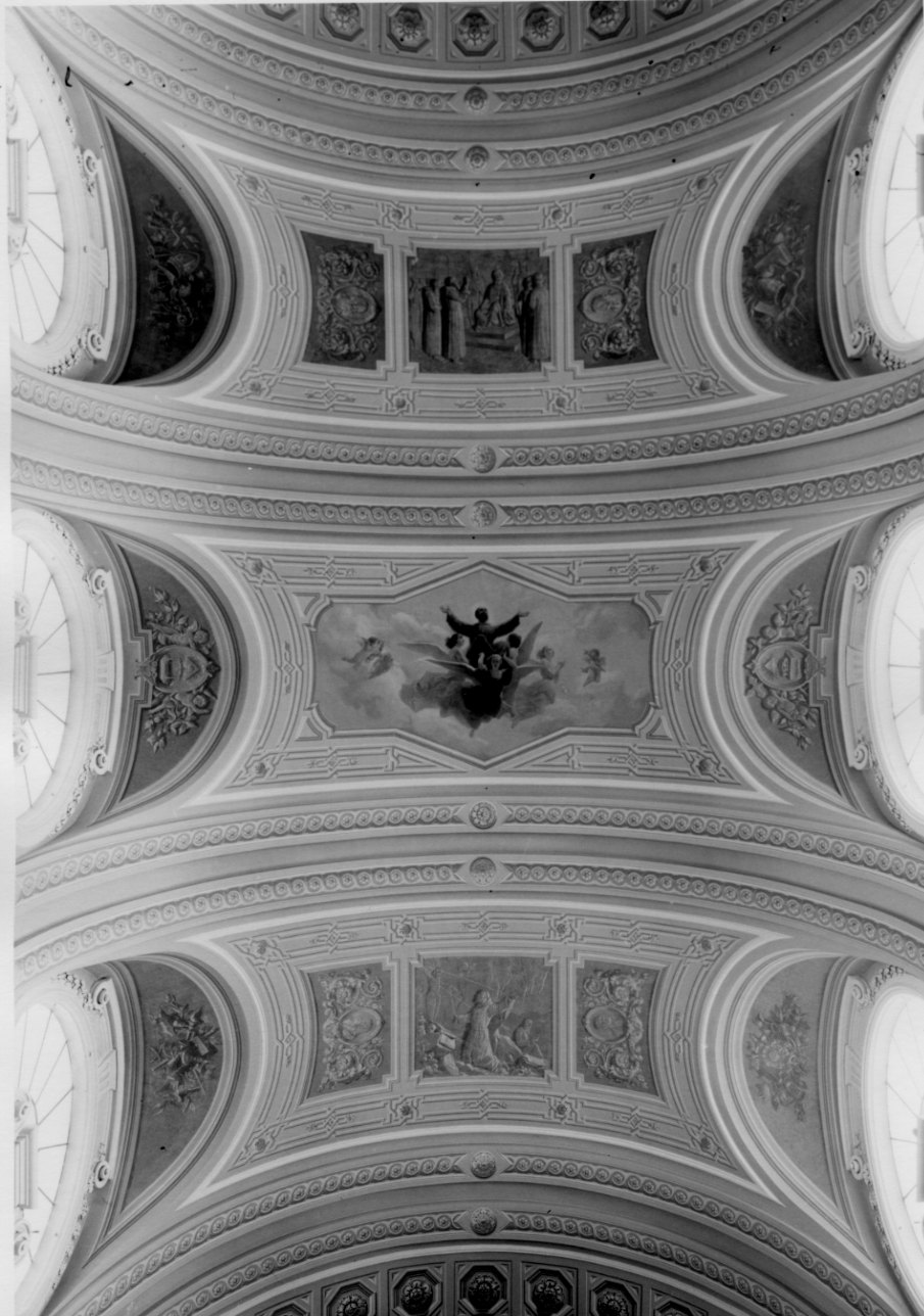 cornice architettonica con motivi decorativi e figure (dipinto, complesso decorativo) di Boccardo Federico, Barucco Felice, Piantini (sec. XIX)