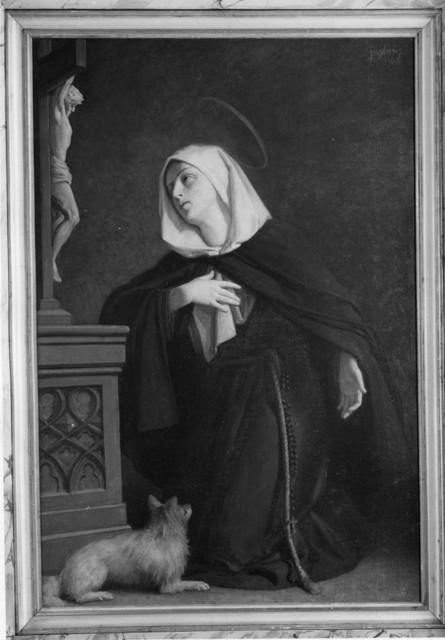 Santa Margherita da Cortona prega davanti al crocifisso (dipinto, opera isolata) di Juglaris Tommaso (inizio sec. XX)