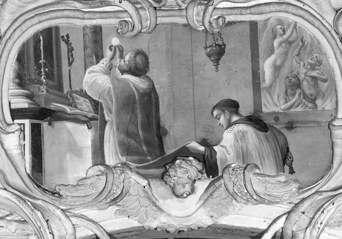 adorazione dell'Eucaristia (dipinto, opera isolata) di Aliberti Giovanni Carlo (fine/inizio secc. XVII/ XVIII)