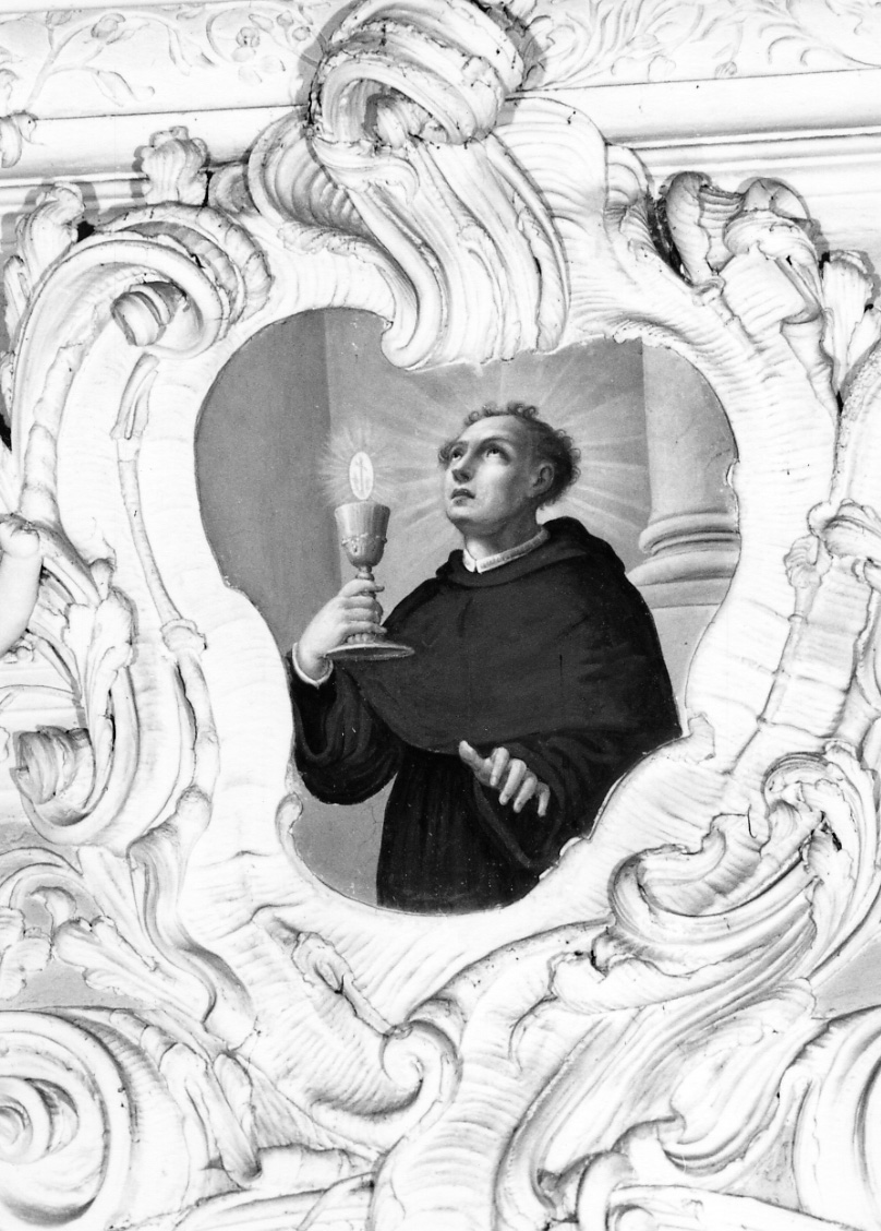 Beato in estasi con calice ed ostia raggiata (dipinto) di Aliberti Giovanni Carlo (fine/inizio secc. XVII/ XVIII)