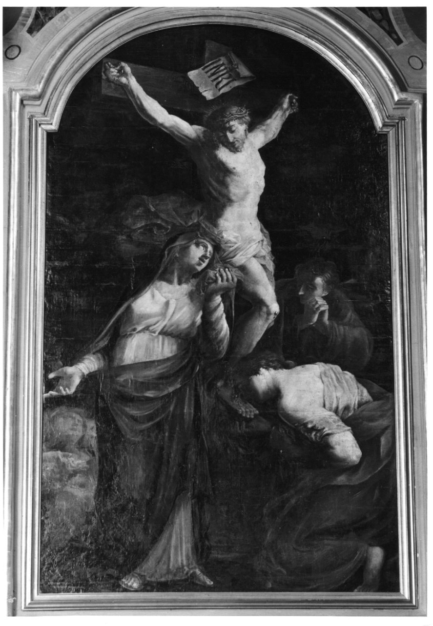Cristo crocifisso con la Madonna, Santa Maria Maddalena, San Giovanni evangelista e anime purganti (dipinto, opera isolata) - ambito piemontese (sec. XVII)