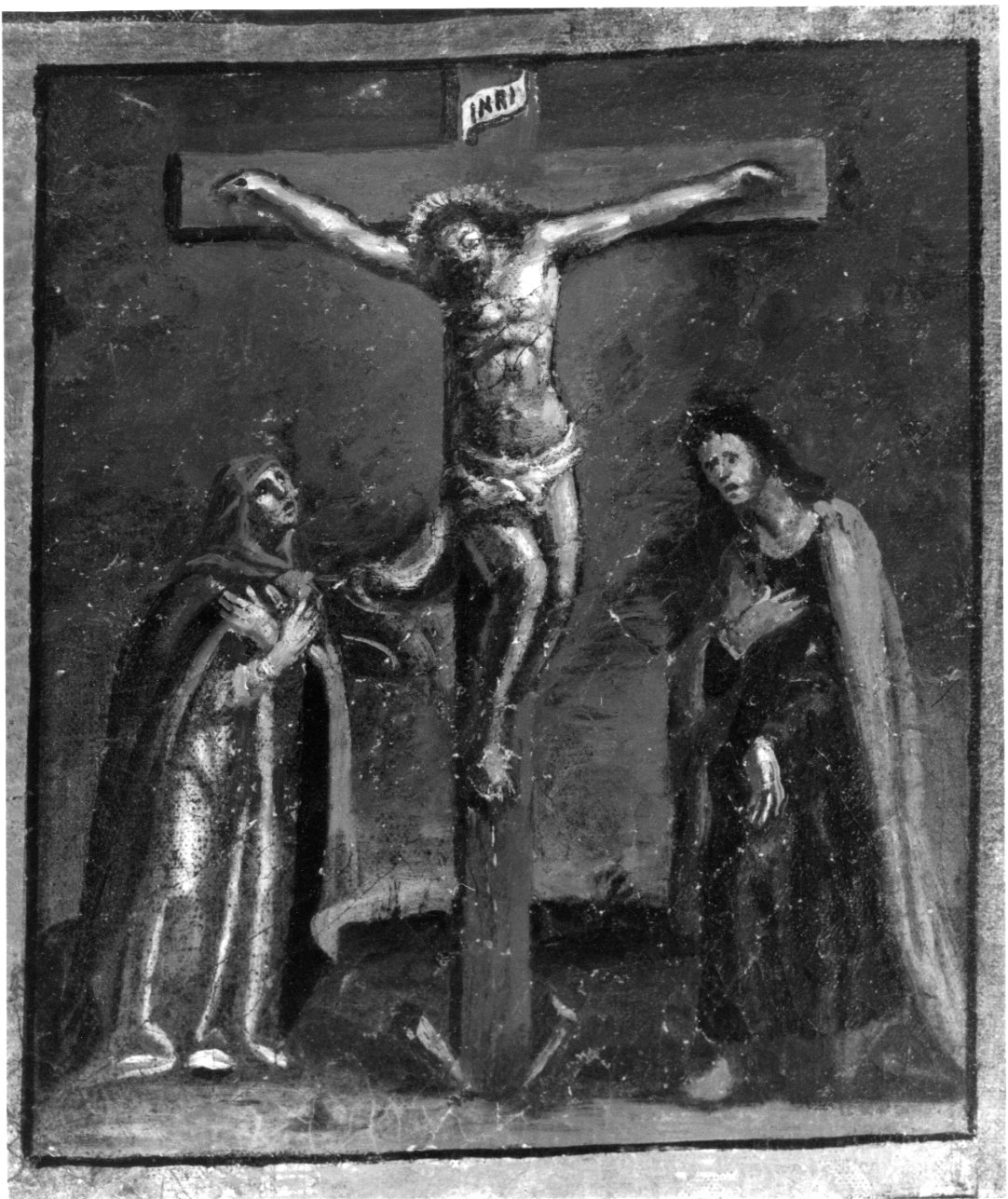 crocifissione di Cristo con la Madonna e San Giovanni evangelista (dipinto) - ambito ligure (prima metà sec. XVIII)