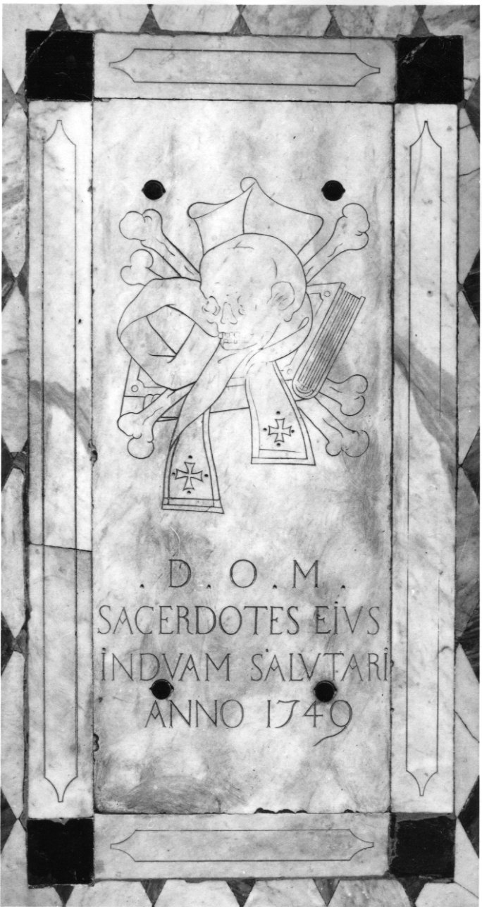 teschio con stola e libro (lapide celebrativa, opera isolata) - bottega ligure (sec. XVIII)