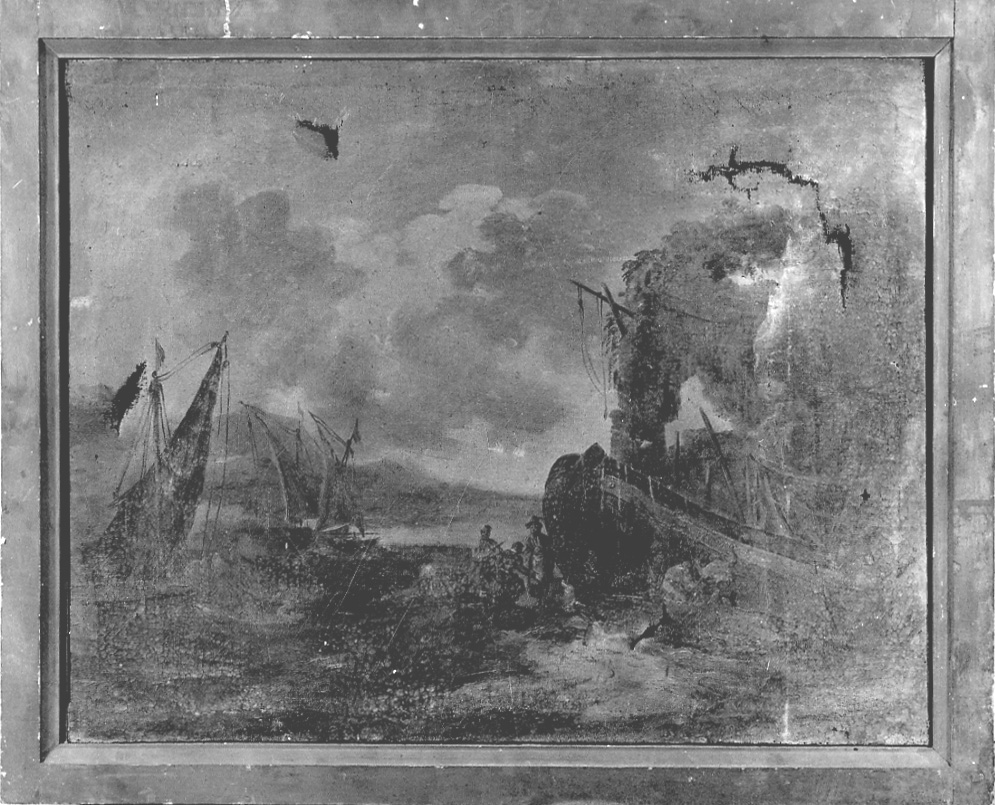 marina con pescatori e barche (dipinto, opera isolata) - ambito piemontese (seconda metà sec. XVIII)