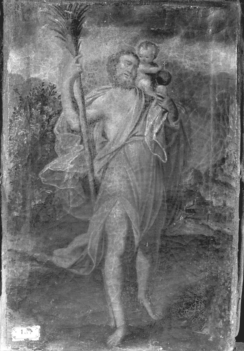 San Cristoforo guada il fiume con Gesù Bambino sulle spalle (dipinto, opera isolata) - ambito lombardo-piemontese (inizio sec. XVII)
