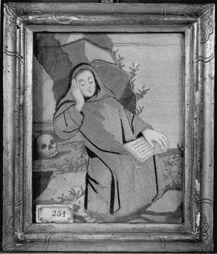 Santo monaco (decorazione a ricamo, opera isolata) - ambito piemontese (seconda metà sec. XVIII)