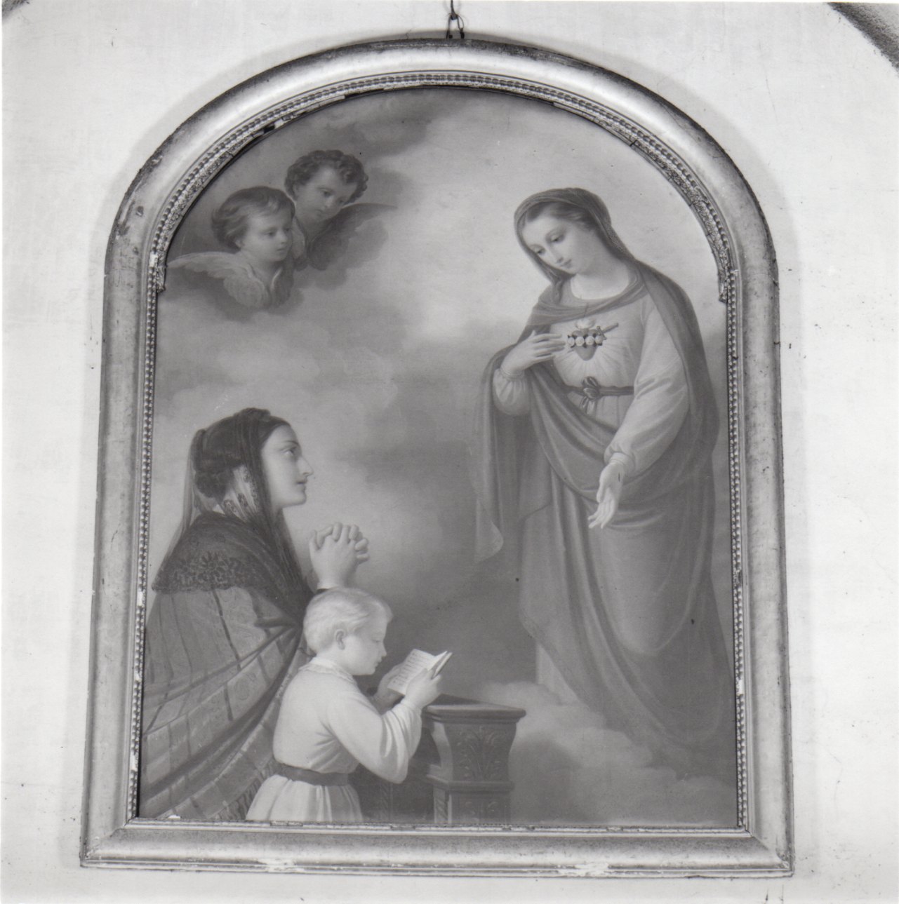apparizione del Sacro Cuore di Maria a Maria Vittoria Dal Pozzo della Cisterna ed Emanuele Filiberto di Savoia (dipinto, opera isolata) - ambito piemontese (seconda metà sec. XIX)