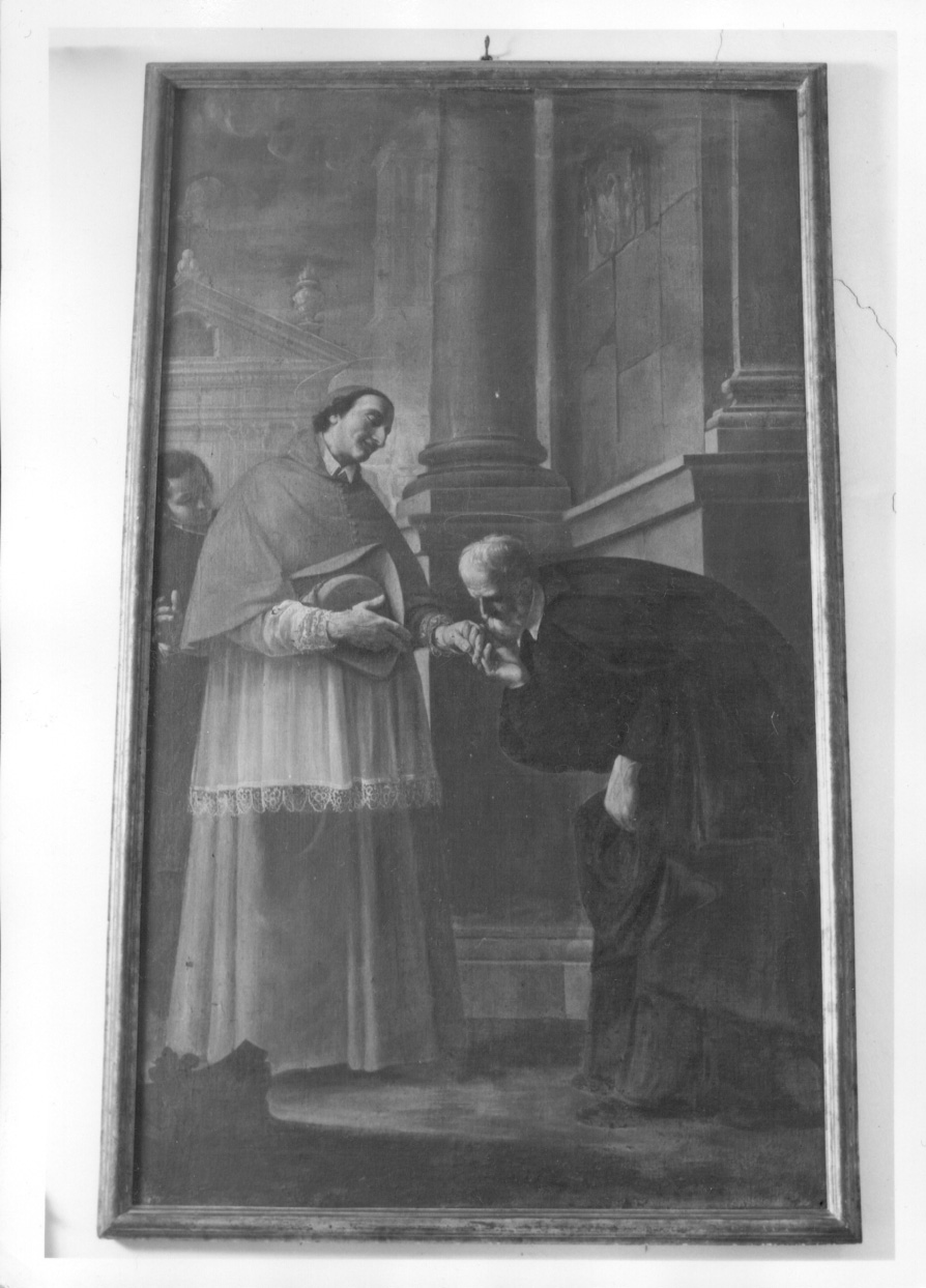 Incontro di San Filippo e San Carlo Borromeo, San Filippo Neri incontra San Carlo Borromeo (dipinto, opera isolata) di Trono Alessandro (terzo quarto sec. XVIII)