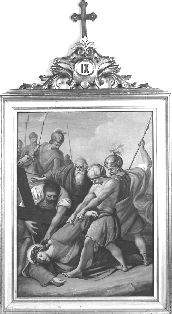 stazione IX: Gesù cade sotto la croce la terza volta (dipinto, elemento d'insieme) di Piccina Giovanni (seconda metà sec. XIX)