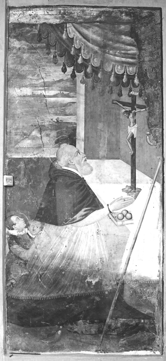 San Nicola di Bari in preghiera con fanciulli (dipinto, opera isolata) - ambito della Valsesia (sec. XVII)