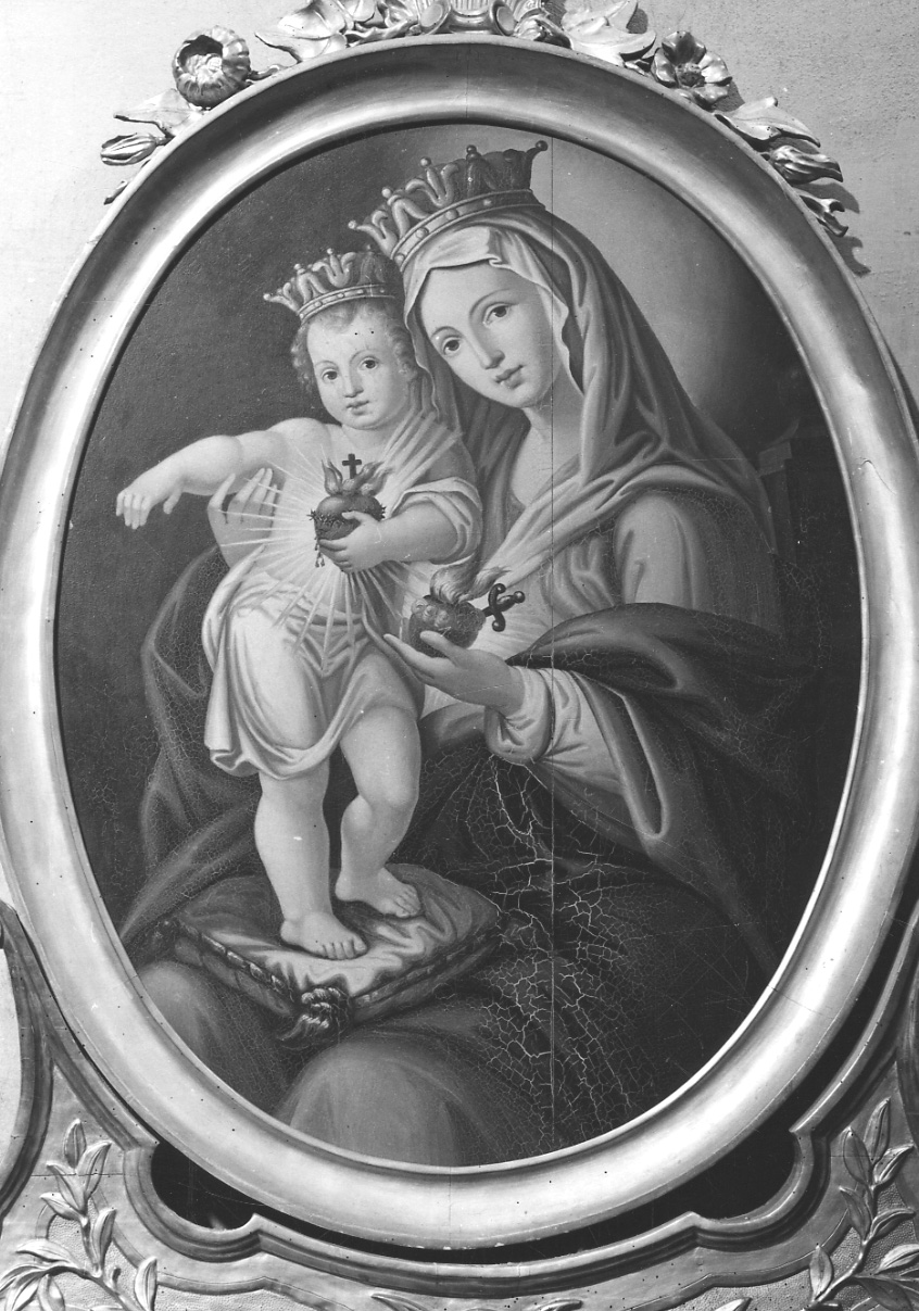 Madonna con Bambino e Sacro Cuore di Gesù e di Maria (dipinto, opera isolata) - ambito lombardo-piemontese (seconda metà sec. XIX)