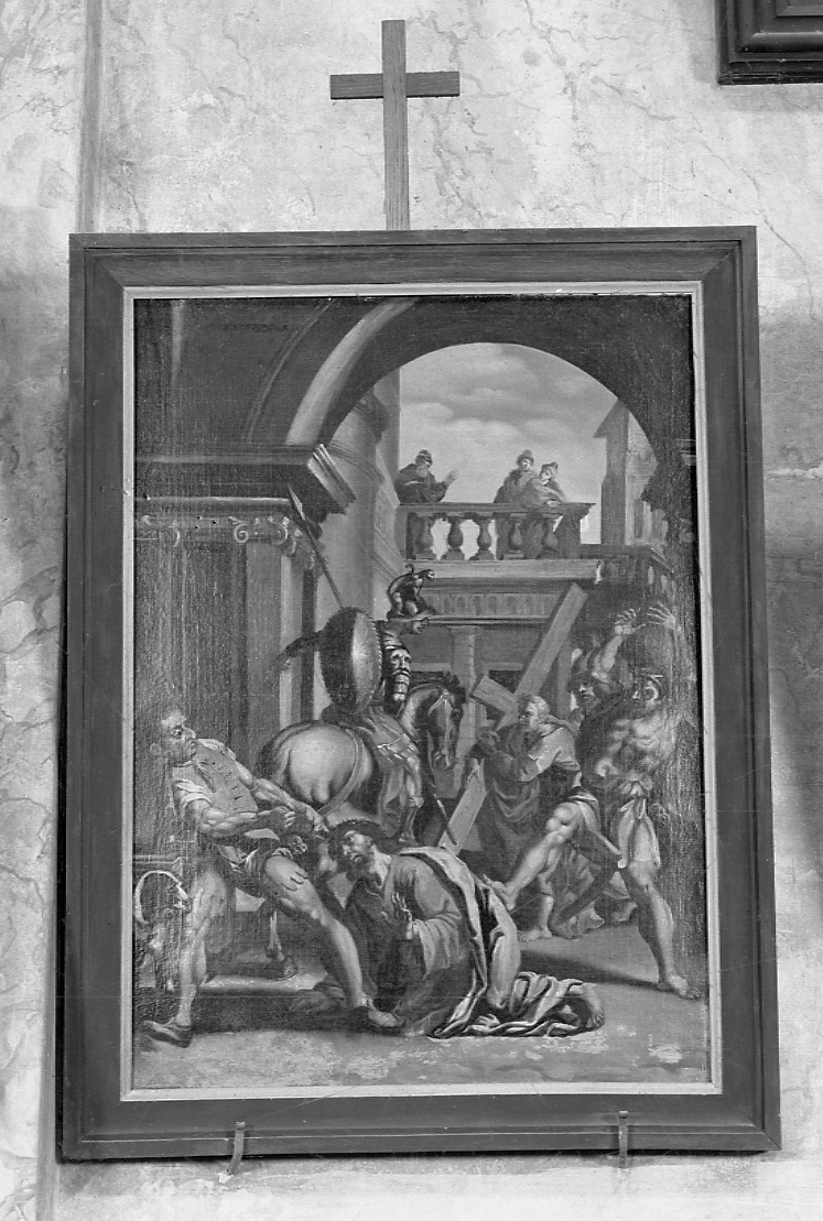 stazione III: Gesù cade sotto la croce la prima volta (dipinto, elemento d'insieme) di Peracino Lorenzo il Vecchio (sec. XVIII)