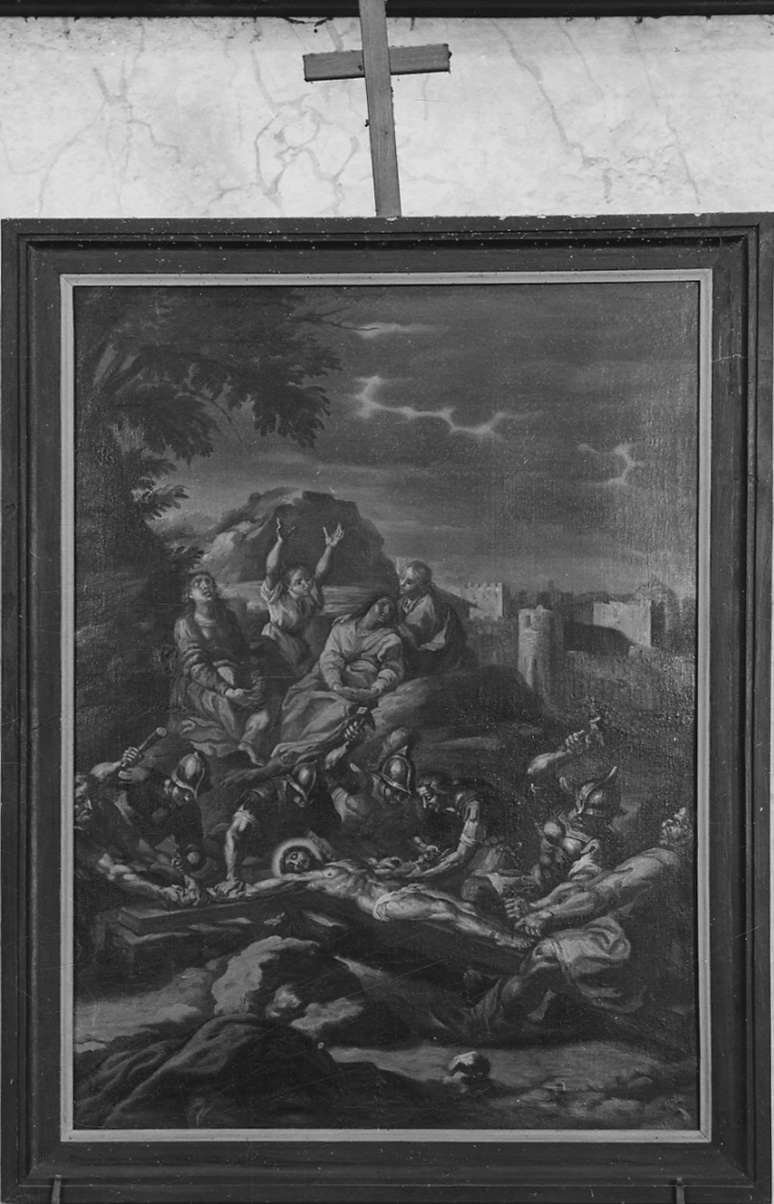 stazione XI: Gesù inchiodato alla croce (dipinto, elemento d'insieme) di Peracino Lorenzo il Vecchio (sec. XVIII)