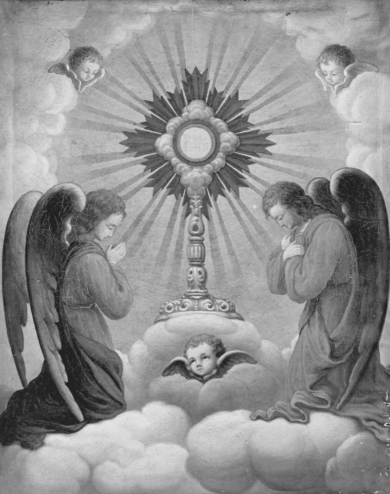 angeli adoranti il calice eucaristico (dipinto, opera isolata) - ambito della Valsesia (ultimo quarto sec. XIX)