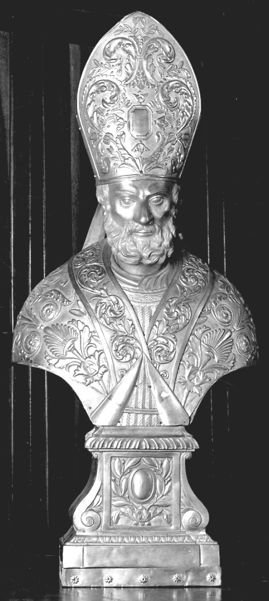 Santo vescovo (reliquiario - a busto, opera isolata) - produzione lombardo-piemontese (metà sec. XIX)