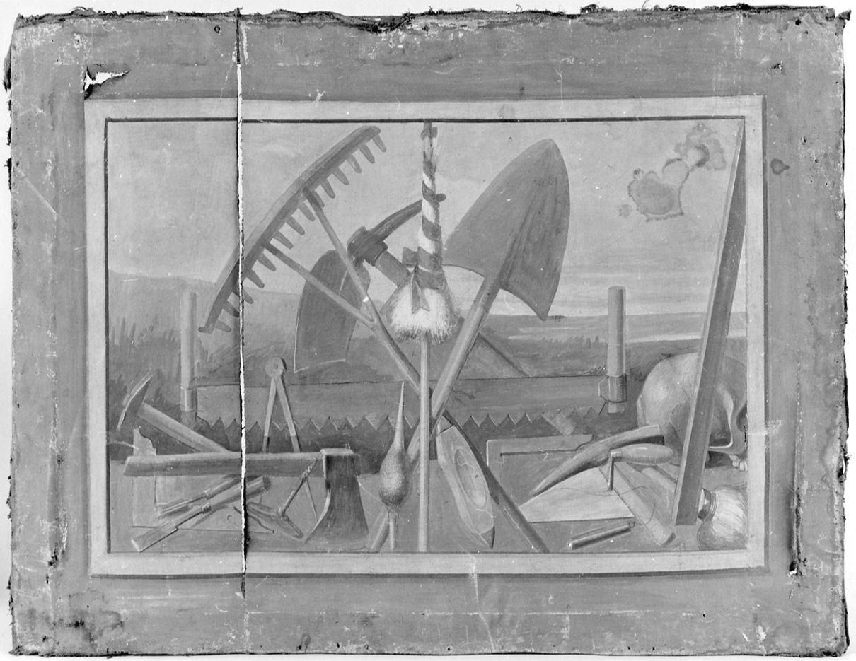 simboli del Lavoro con teschio (dipinto, opera isolata) - ambito della Valsesia (sec. XIX)