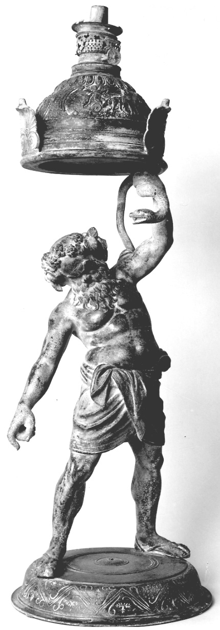 Sileno ebbro (lampada da tavolo - a petrolio, opera isolata) di Amodio G (attribuito) (ultimo quarto sec. XIX)