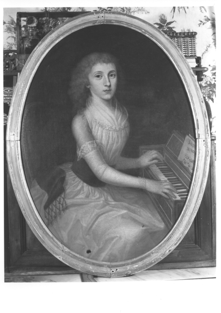 ritratto di Giannetta Angelica Birago di Vische alla spinetta (dipinto, opera isolata) - ambito piemontese (fine sec. XVIII)