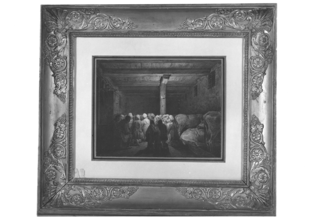 figure oranti in una stalla (dipinto, opera isolata) di Gonin Francesco (secondo quarto sec. XIX)
