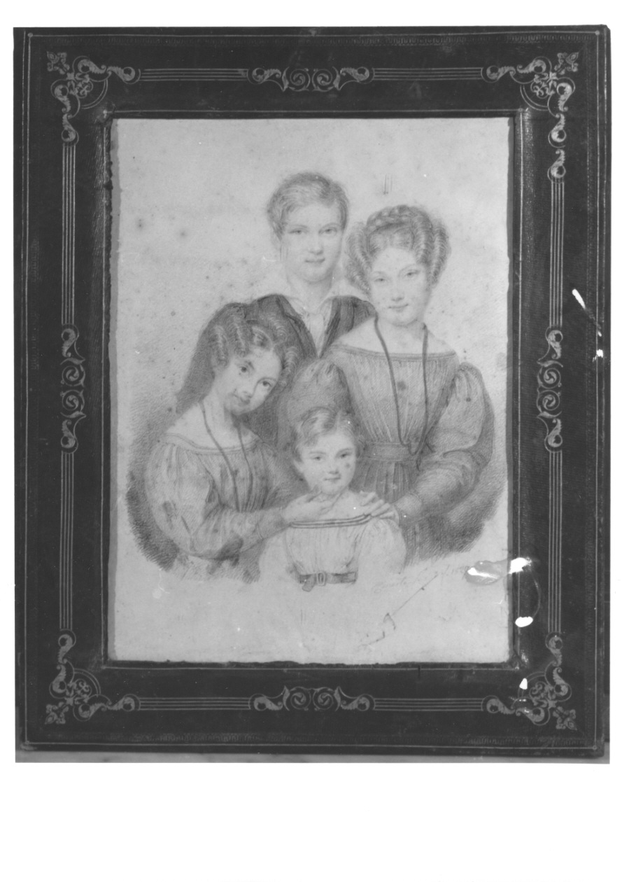 ritratto di Alberto Visconti d'Aragona, Alberto d'Aragona, Virginia dal Pozzo e Giulia Rorà (disegno, opera isolata) di Bisi Ernesta (sec. XIX)