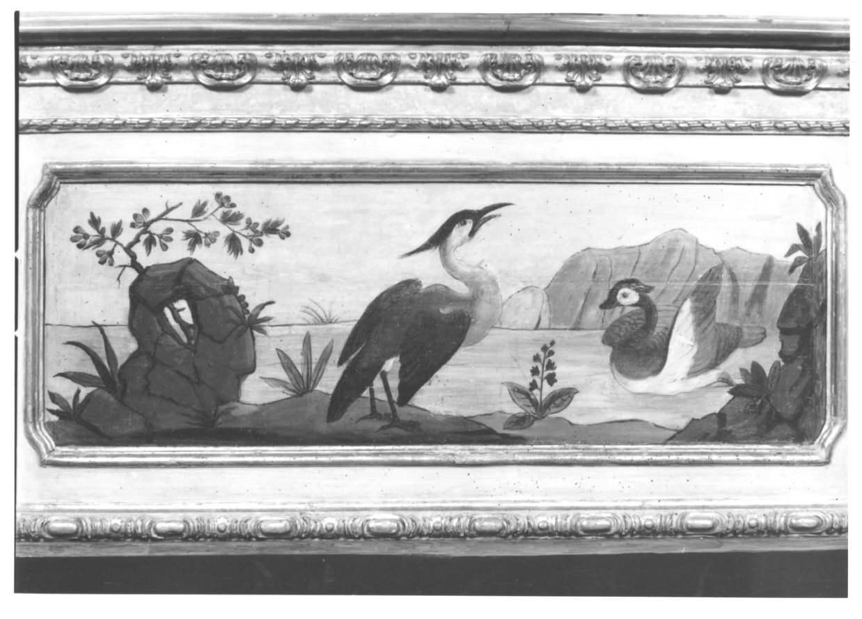 volatili e animali con vegetazione orientaleggiante (dipinto, elemento d'insieme) di Wehrlin Pietro Paolo (ultimo quarto sec. XVIII)