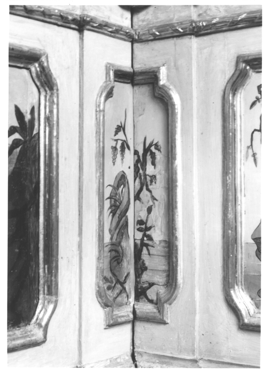 volatili e animali con vegetazione orientaleggiante (dipinto, elemento d'insieme) di Wehrlin Cristiano (terzo quarto sec. XVIII)