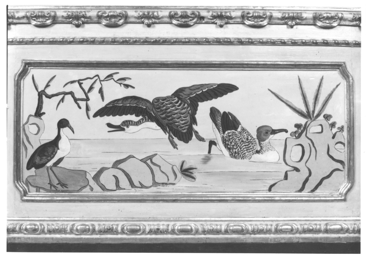 volatili e animali con vegetazione orientaleggiante (dipinto, elemento d'insieme) di Wehrlin Cristiano (terzo quarto sec. XVIII)