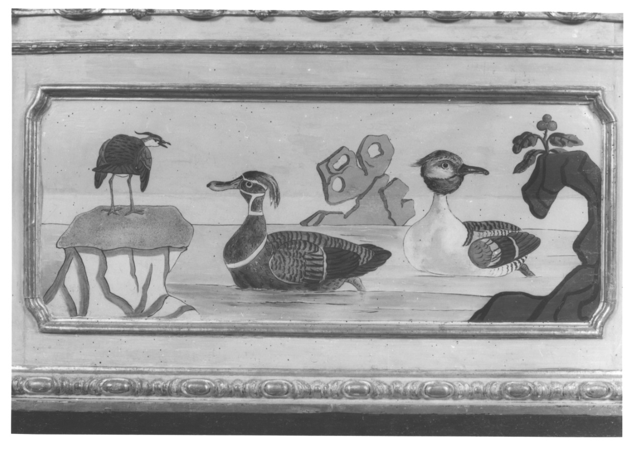 volatili e animali con vegetazione orientaleggiante (dipinto, elemento d'insieme) di Wehrlin Cristiano (terzo quarto sec. XVIII)