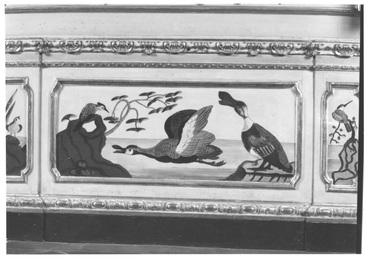 volatili e animali con vegetazione orientaleggiante (dipinto, elemento d'insieme) di Wehrlin Cristiano (terzo quarto sec. XVIII)