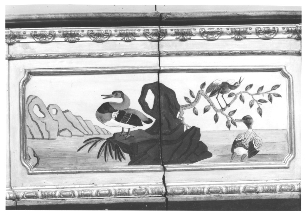 volatili e animali con vegetazione orientaleggiante (dipinto, elemento d'insieme) di Wehrlin Cristiano (terzo quarto sec. XVIII)