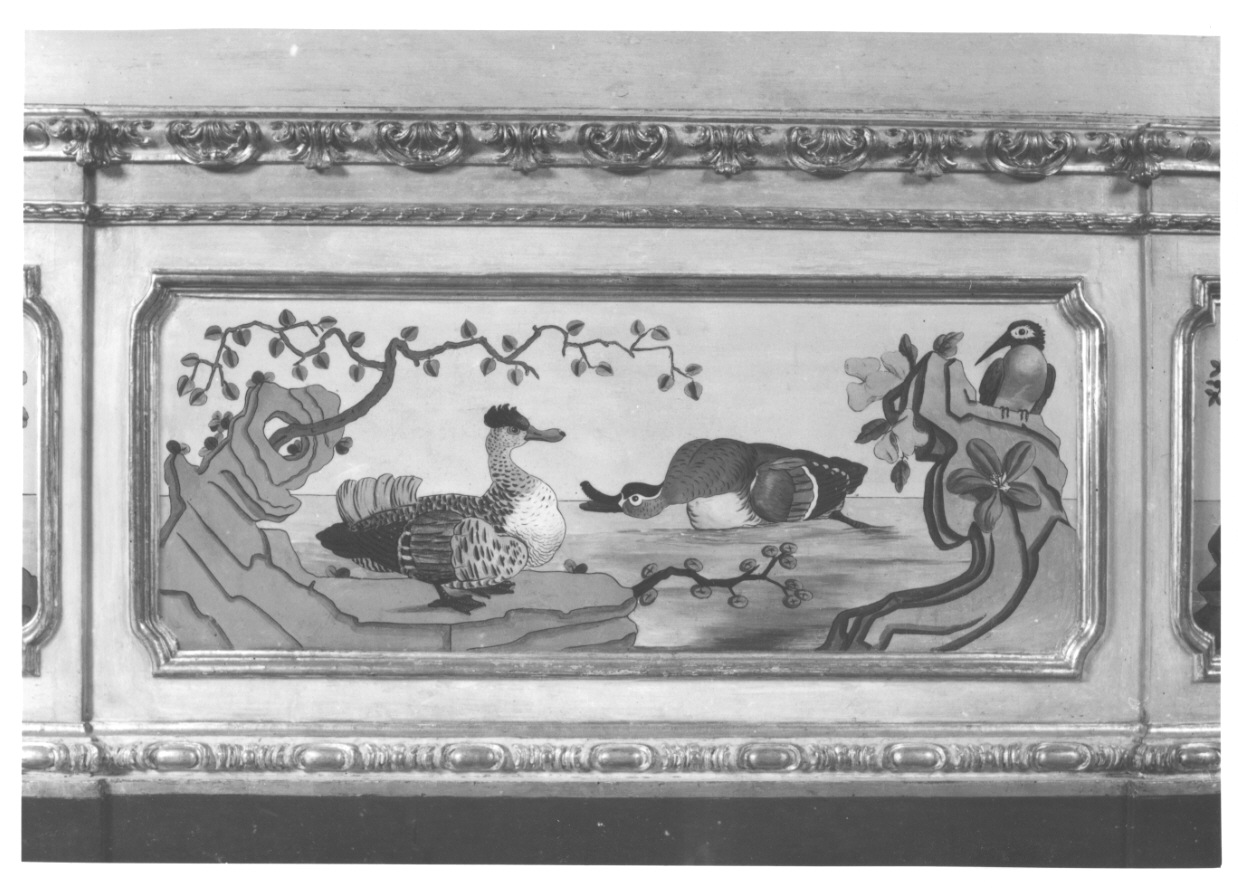 volatili e animali con vegetazione orientaleggiante (dipinto, elemento d'insieme) di Wehrlin Cristiano (terzo quarto sec. XVIII)