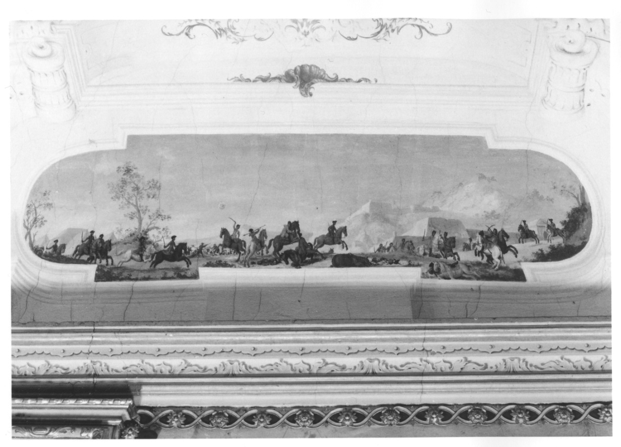 SCENA DI BATTAGLIA (decorazione pittorica, elemento d'insieme) di Alberoni Giovanni Battista (metà sec. XVIII)