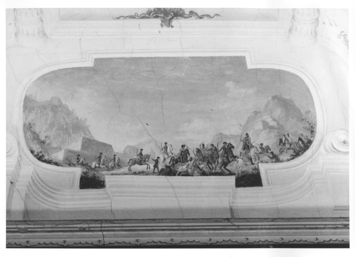 SCENA DI BATTAGLIA (decorazione pittorica, elemento d'insieme) di Alberoni Giovanni Battista (metà sec. XVIII)