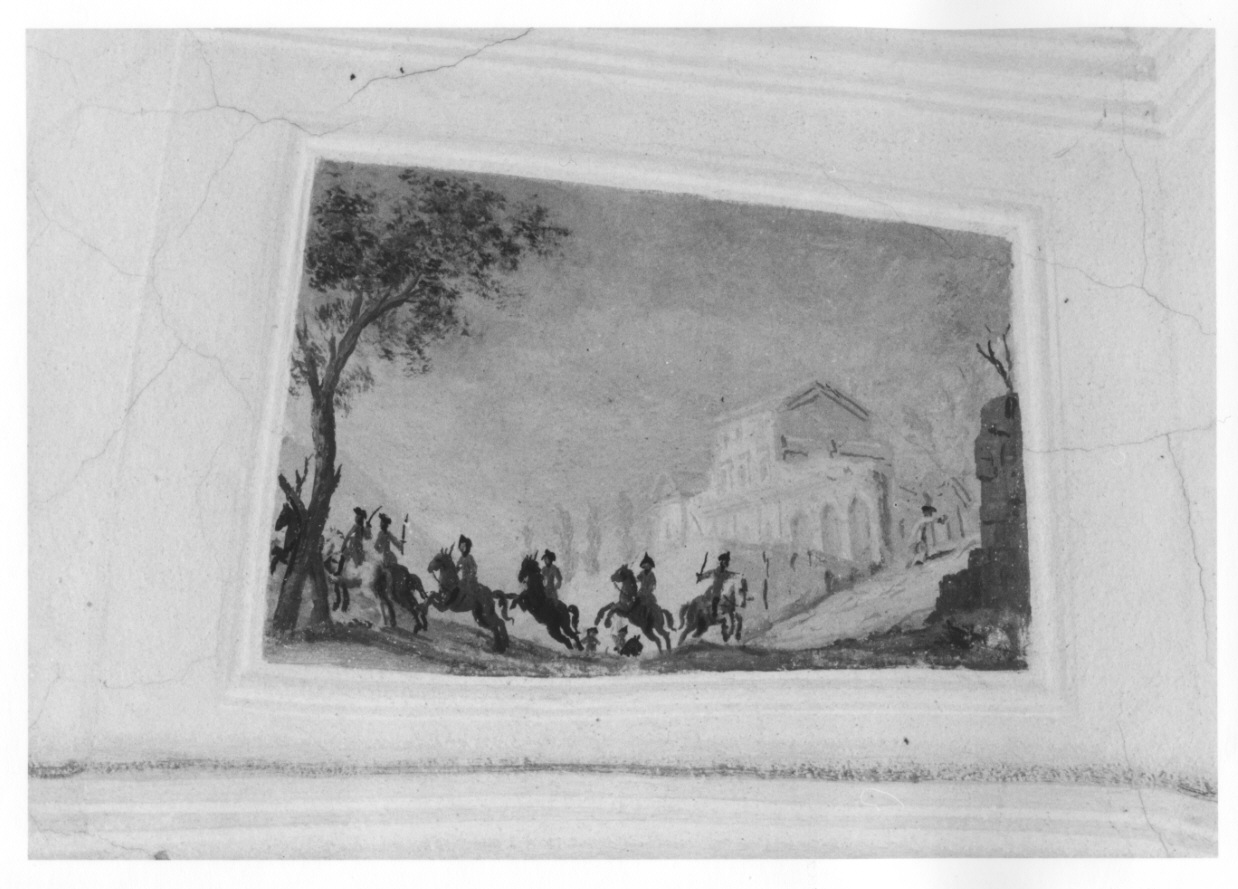 SCENA DI BATTAGLIA (decorazione pittorica, elemento d'insieme) di Alberoni Giovanni Battista (metà sec. XVIII)