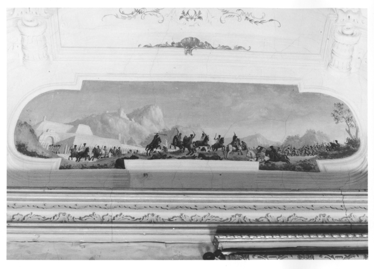 SCENA DI BATTAGLIA (decorazione pittorica, elemento d'insieme) di Alberoni Giovanni Battista (metà sec. XVIII)