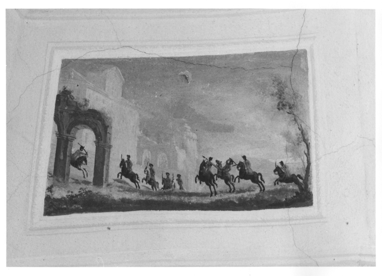 SCENA DI BATTAGLIA (decorazione pittorica, elemento d'insieme) di Alberoni Giovanni Battista (metà sec. XVIII)