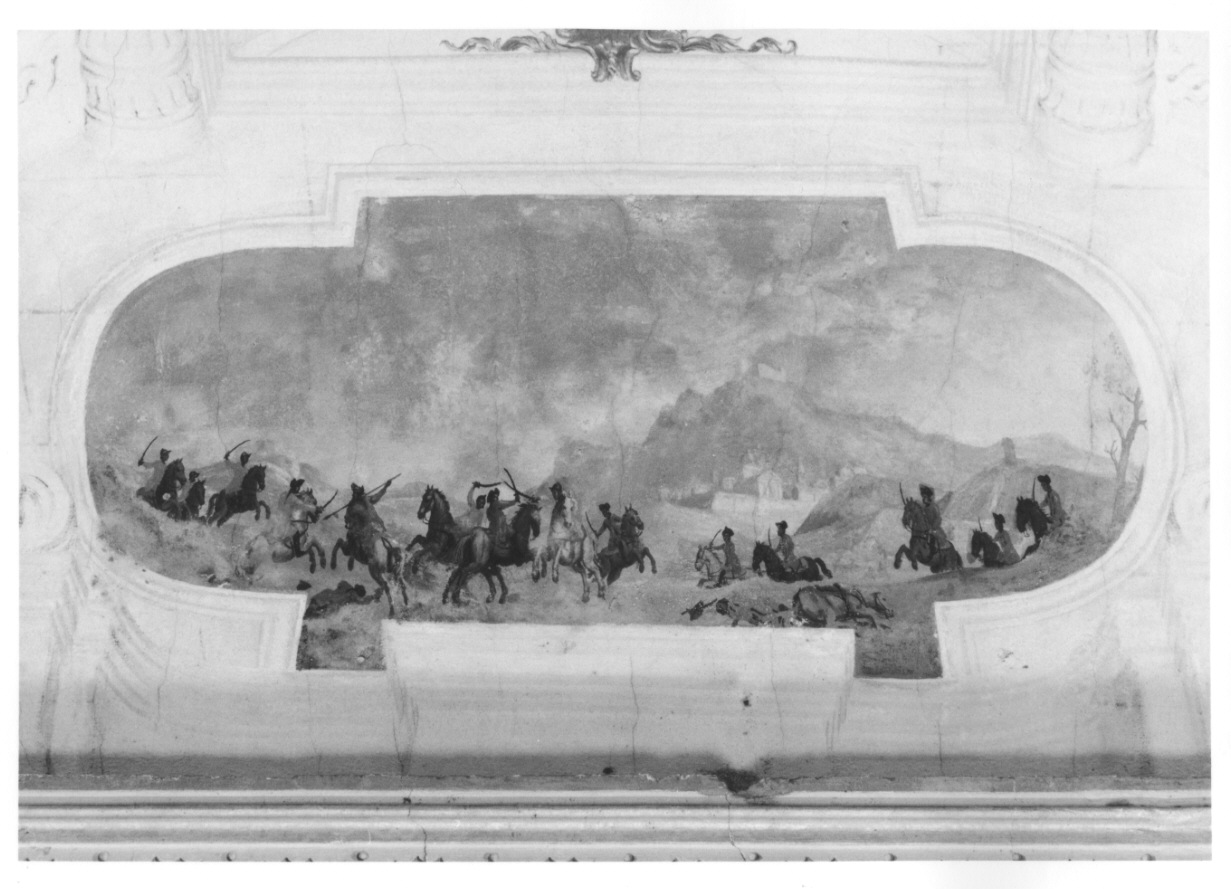 SCENA DI BATTAGLIA (decorazione pittorica, elemento d'insieme) di Alberoni Giovanni Battista (metà sec. XVIII)