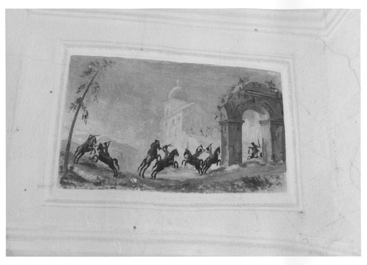 SCENA DI BATTAGLIA (decorazione pittorica, elemento d'insieme) di Alberoni Giovanni Battista (metà sec. XVIII)