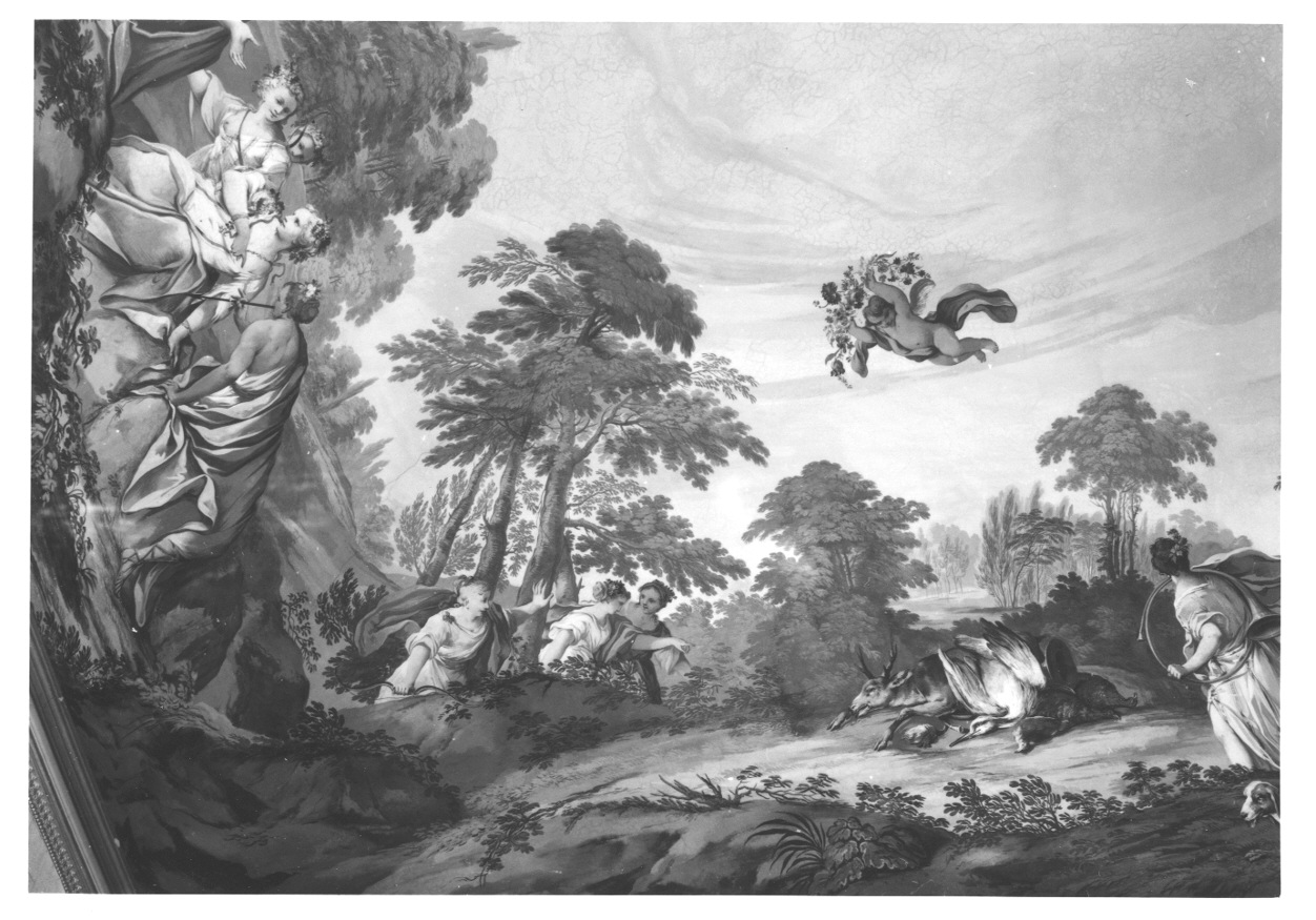 Episodi di Diana cacciatrice, CACCE DI DIANA (soffitto dipinto, opera isolata) di Milocco Michele Antonio (secondo quarto sec. XVIII)